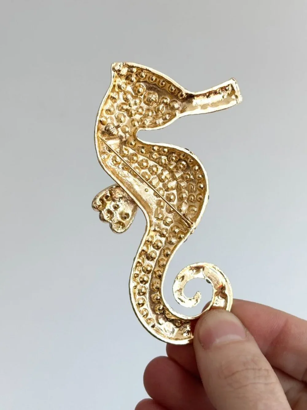 Seahorse Rainbow Rhinestone Gold Toned Jumbo Vintage Inspired Brooch Pin